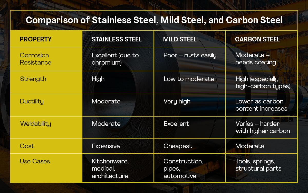 Difference Between Carbon Steel, Stainless Steel & Mild Steel